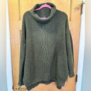 Lands End green women’s turtleneck sable knit tunic sweater